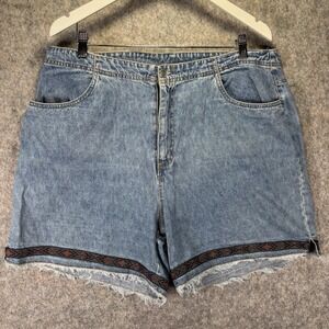 VTG Quizz New York Shorts Womens Sz 20 Denim High Rise Jorts Pockets Embroidered